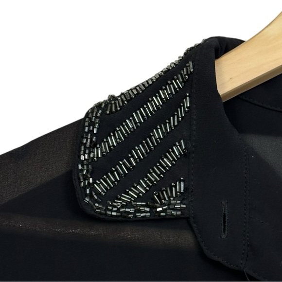 Forever 21 Black Long Sleeve Sheer Button Up Beaded Collar NWT - Womens Medium - Picture 3 of 7